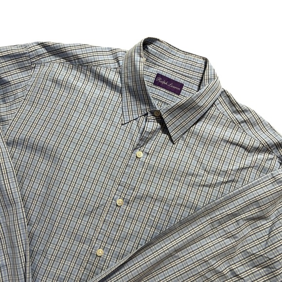 Ralph Lauren Purple Label Other - Ralph Lauren Purple Label Button Down Mens XL Blue Plaid Made in Italy Cotton